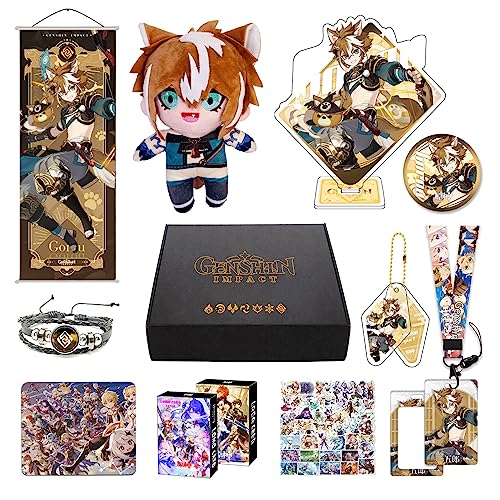 Genshin Impact Box Geschenkbox Merch Set mit 11 Geschenk, Wanderer Cyno Xiao All 5 Stars Characters Plush Poster Acrylic Stand Aufkleber Set, Sammlung für Traveller Fans (Gorou) von HALOOP