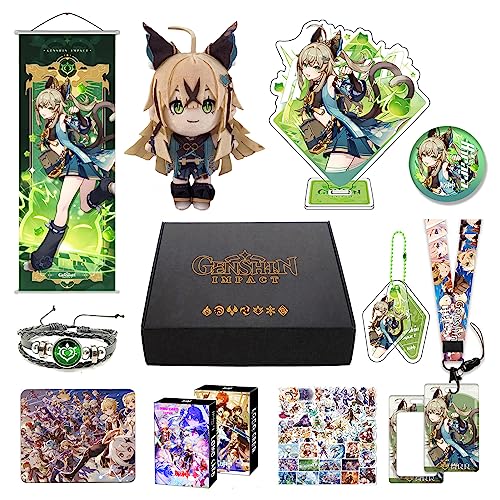 HALOOP Genshin Impact Box Geschenkbox Merch Set mit 11 Geschenken, Cyno Xiao All 5 Stars Characters Plush Poster Acrylic Stand Aufkleber Set, Sammlung für Traveller Fans von HALOOP