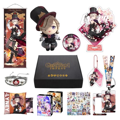 Genshin Impact Box Geschenkbox Merch Set mit 11 Geschenk, Wanderer Cyno Xiao All 5 Stars Characters Plush Poster Acrylic Stand Aufkleber Set, Sammlung für Traveller Fans (Lyney) von HALOOP