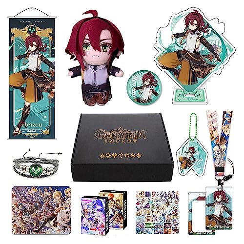 Genshin Impact Box Geschenkbox Merch Set mit 11 Geschenk, Wanderer Cyno Xiao All 5 Stars Characters Plush Poster Acrylic Stand Aufkleber Set, Sammlung für Traveller Fans (Shikanoin heizou) von HALOOP