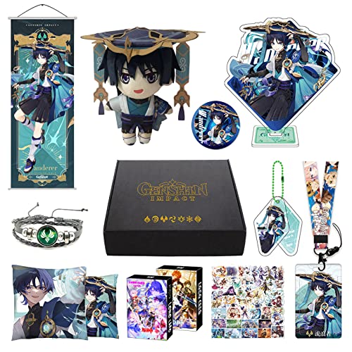 Genshin Impact Box Geschenkbox Merch Set mit 11 Geschenk, Wanderer Cyno Xiao All 5 Stars Characters Plush Poster Acrylic Stand Aufkleber Set, Sammlung für Traveller Fans (Wanderer) von HALOOP