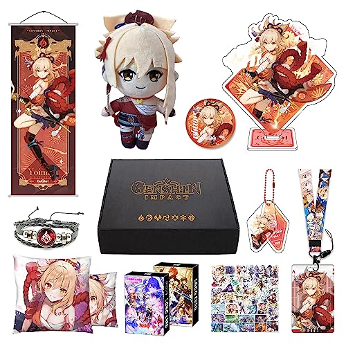 HALOOP Genshin Impact Box Geschenkbox Merch Set mit 11 Geschenken, Wanderer Cyno Xiao All 5 Stars Characters Plush Poster Acrylic Stand Aufkleber Set, Sammlung für Traveller Fans (Yoimiya) von HALOOP