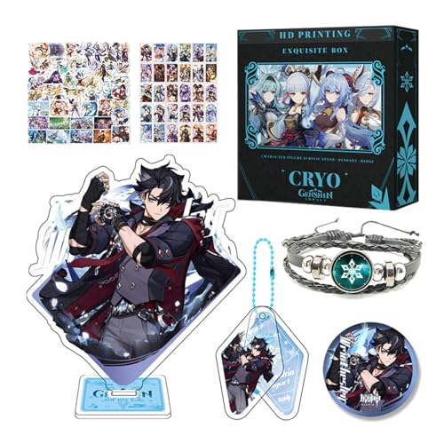 HALOOP Genshin Impact Merch Box Geschenkset - Acryl Standfigur, Schlüsselanhänger, Armband, Abzeichen, 30 Lomo Karten, 50 Aufkleber (Wriothesley) von HALOOP