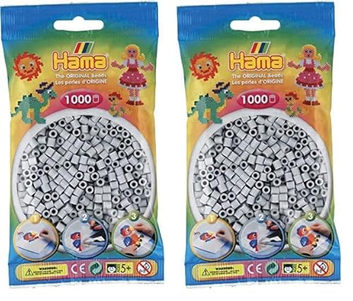 HAMA midi 207-70 Bügelperlen 1000 Stk. HELL GRAU, Hellgrau (Packung mit 2) von Hama