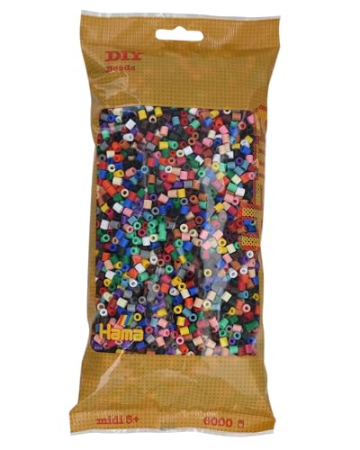 Hama Perlen 205-67 Bügelperlen Beutel mit ca. 6.000 bunten Midi Bastelperlen mit Durchmesser 5 mm im Volltonfarben Mix, kreativer Bastelspaß für Groß und Klein von Hama