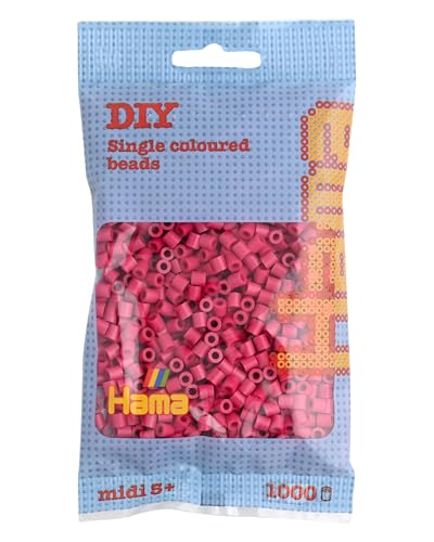 Hama Perlen 207-29 Bügelperlen Beutel mit ca. 1.000 Midi Bastelperlen mit Durchmesser 5 mm in Violettrot, kreativer Bastelspaß für Groß und Klein von Hama
