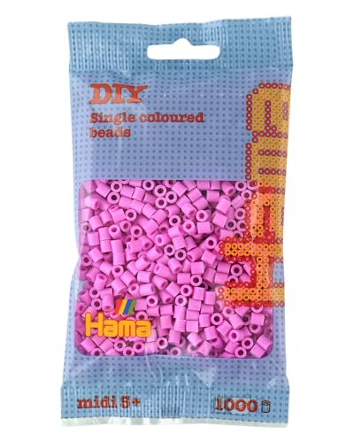 Hama Perlen 207-48 Bügelperlen Beutel mit ca. 1.000 Midi Bastelperlen mit Durchmesser 5 mm in Pastell Pink, kreativer Bastelspaß für Groß und Klein von Hama