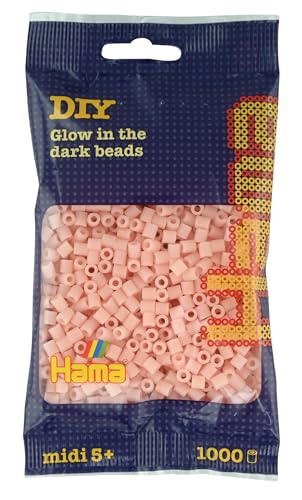 Hama Perlen 207-56 Bügelperlen Beutel mit ca. 1.000 Midi Bastelperlen mit Durchmesser 5 mm in Leuchtfarbe rot, kreativer Bastelspaß für Groß und Klein von Hama