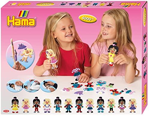 Hama Perlen 3155 Geschenk-Set Puppen, ca. 4.000 bunte Midi-Perlen mit Durchmesser 5 mm, 2 Hama Juwelen, Motivvorlage und Stiftplatte inkl. Bügelpapier, kreativer Bastelspaß für Groß und Klein Hama Perlen 3155 Geschenk-Set Puppen, ca. 4.000 bunte Midi-Perlen mit Durchmesser 5 mm, 2 Hama Juwelen, Motivvorlage und Stiftplatte inkl. Bügelpapier, kreativer Bastelspaß für Groß und Klein von Hama