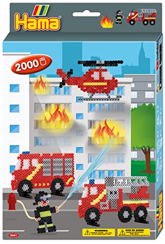 Hama Perlen 3441 Geschenk-Set Feuerwehr mit ca. 2.000 bunten Midi Bügelperlen mit Durchmesser 5 mm, Motivvorlage und Stiftplatte, inkl. Bügelpapier, kreativer Bastelspaß für Groß und Klein Hama Perlen 3441 Geschenk-Set Feuerwehr mit ca. 2.000 bunten Midi Bügelperlen mit Durchmesser 5 mm, Motivvorlage und Stiftplatte, inkl. Bügelpapier, kreativer Bastelspaß für Groß und Klein von Hama