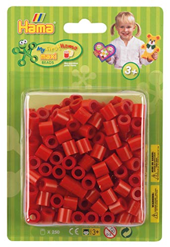 Hama Perlen 8505 Bügelperlen Packung mit ca. 250 bunten Maxi Bastelperlen mit Durchmesser 10 mm in Rot, kreativer Bastelspaß für Groß und Klein von Hama
