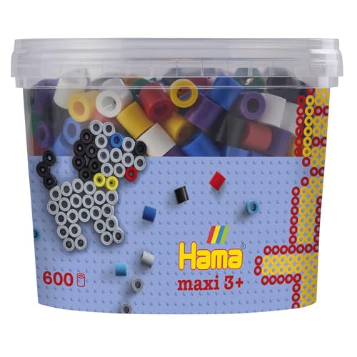 Hama Perlen 8570 Bügelperlen Dose mit ca. 600 bunten Maxi Bastelperlen mit Durchmesser 10 mm im Volltonmix 1, kreativer Bastelspaß für Groß und Klein von Hama