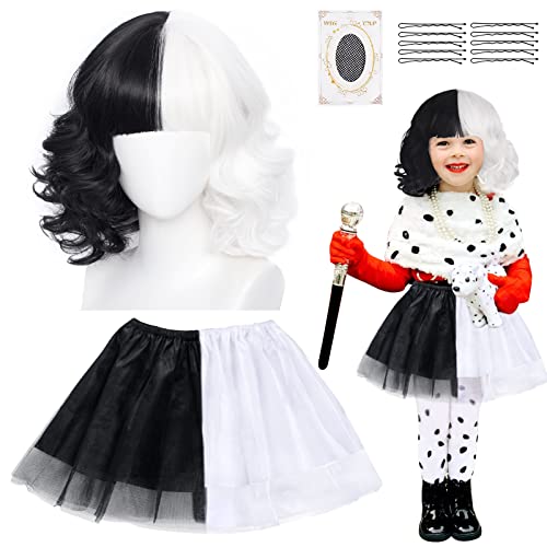 HAMOOM 2tlg Cruella Devil Kostüm Schwarze und weiße Perücke Cruella Kostüm Kurze gewellte Perücken mit Schwarzer Weiße Sarong Mode Lockige Kostüm für Damen Mädchen Karneval Fasching Cosplay HAMOOM 2tlg Cruella Devil Kostüm Schwarze und weiße Perücke Cruella Kostüm Kurze gewellte Perücken mit Schwarzer Weiße Sarong Mode Lockige Kostüm für Damen Mädchen Karneval Fasching Cosplay von HAMOOM