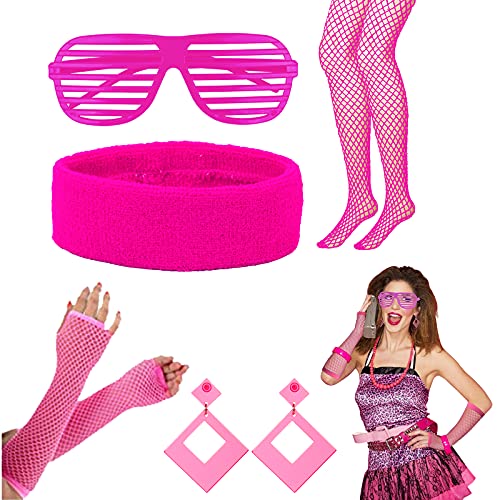 HAMOOM 5TLG 80er Jahre Accessoires Damen 1980s Outfit Kostüm Zubehör 80 Partei Fancy Dress Zubehör Fluoreszierendes Rosa Ohrringe Netzhandschuhe für Damen Mädchen Karneval Fasching Neon Kostüm HAMOOM 5TLG 80er Jahre Accessoires Damen 1980s Outfit Kostüm Zubehör 80 Partei Fancy Dress Zubehör Fluoreszierendes Rosa Ohrringe Netzhandschuhe für Damen Mädchen Karneval Fasching Neon Kostüm von HAMOOM