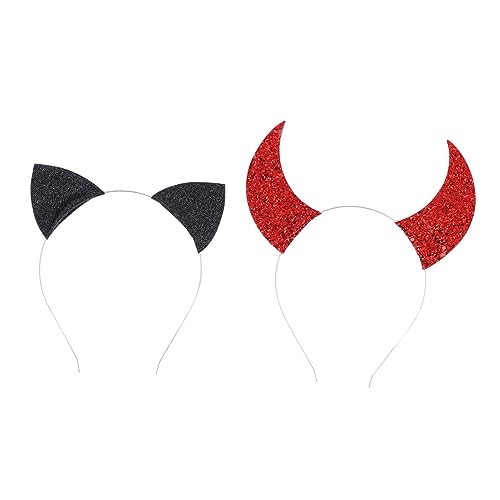 HAMPPLIES 2 Stück Haarreifen Teiliges mit Roter Teufelshorn und Schwarzem Katzenohren Kopfband für Karneval Kostüm Party Accessoire Kreative Kopfbedeckung HAMPPLIES 2 Stück Haarreifen Teiliges mit Roter Teufelshorn und Schwarzem Katzenohren Kopfband für Karneval Kostüm Party Accessoire Kreative Kopfbedeckung von HAMPPLIES