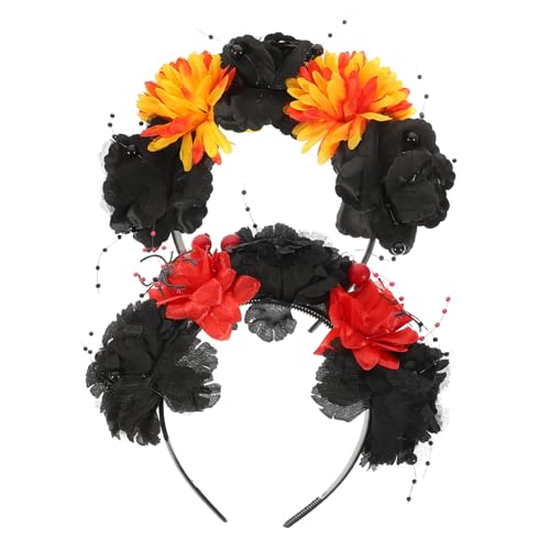 HAMPPLIES 2 Stück Halloween Haarband Damen Stoff Blüten Stirnband mit Künstlicher Stilvoller Haarschmuck für Party Kostüm Geeignet für Frauen Hausfrauen Studenten von HAMPPLIES