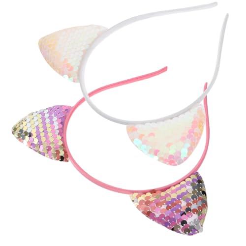 HAMPPLIES 2 Stück Katzenohren Haarreif mit Glitzer Lustige Kopfbedeckung für Partys Karneval und Festivals Weiß für Damen und Katzen Geburtstagspartys von HAMPPLIES