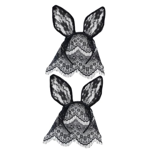 HAMPPLIES 2 Stück Lace Haarreifen mit Hasen und Katzenohren Teiliges Spitzen Kopfschmuck für Kindergeburtstag Fasching Karneval Halloween und Cosplay mit Kreativem Schleier Design von HAMPPLIES