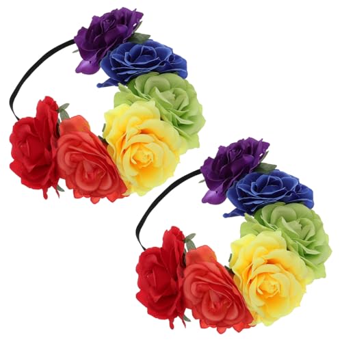 HAMPPLIES 2 Stück Regenbogen Rosen Haarband Elastisch Blumen Stirnband Halloween Karneval Party Kostüm Haarschmuck für Damen HAMPPLIES 2 Stück Regenbogen Rosen Haarband Elastisch Blumen Stirnband Halloween Karneval Party Kostüm Haarschmuck für Damen von HAMPPLIES