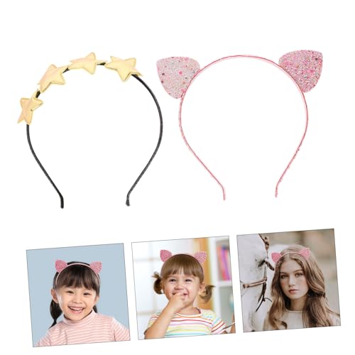 HAMPPLIES 2 Stück Teiliges Party stirnband für Erwachsene mit Funkelnden Katzenohren und Gelben Sternen Glitzernde Pailletten haarreifen für Cosplay Festival und Lustige Kostüm accessoires von HAMPPLIES