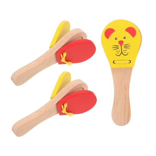 HAMPPLIES 3 Stück Teiliges Holzspielzeug für Kleinkinder Kastagnetten mit Tiermotiven Natürliche Holzmaterialien Leicht zu Greifen Fördert Feinmotorik Frühe Musikerziehung und von HAMPPLIES