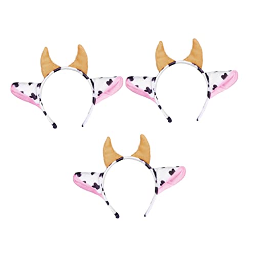 HAMPPLIES 3 Stück Teiliges Kuhhorn Haarreif Tierischer Kopfschmuck für Mädchen Leichtes Bequemes Stirnband Geeignet für Geburtstag Cosplay Weihnachtsfeier und Maskenball von HAMPPLIES