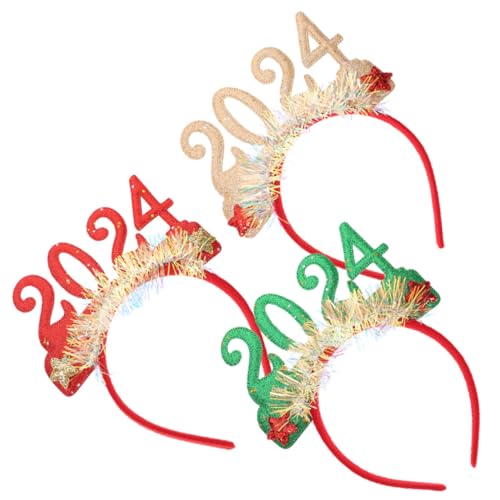 HAMPPLIES 3 Stück Teiliges Silvester Haarband Verstellbare Modische Neujahrs-haarreifen in Rot Champagner und Grün Damen und Erwachsene Party-accessoires für Festliche Outfits von HAMPPLIES