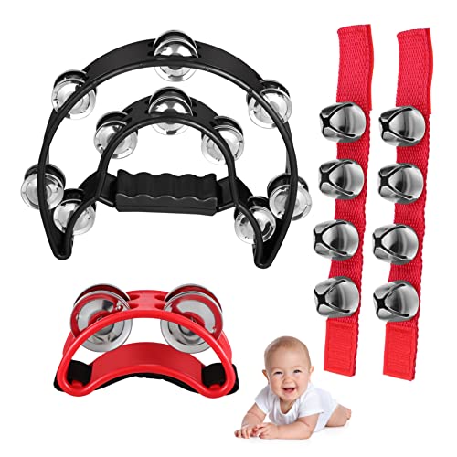 HAMPPLIES 4 Stück Rassel Set Glocke des Handtamburins Handgelenkglocken kinderinstrumente musikinstrumente Klangspielzeug-Set Handglocke für Tamburine für Erwachsene Kunststoff von HAMPPLIES