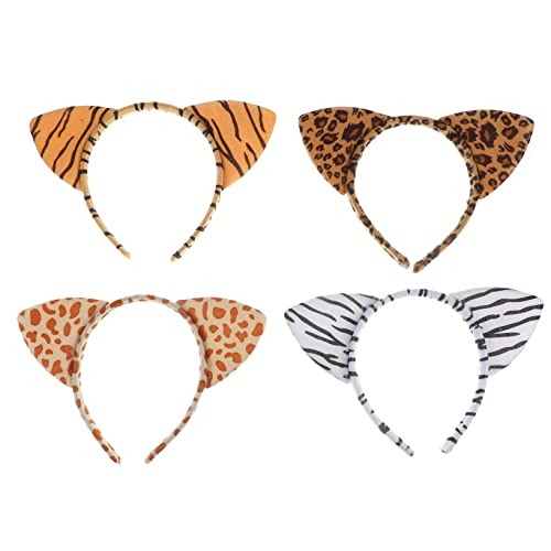 HAMPPLIES 4 Stück Teiliges Cartoon Tier Stirnband mit Leopardenohren Haaraccessoires für Cosplay Halloween und Partys Weich und Bequem für Damen und Mädchen von HAMPPLIES