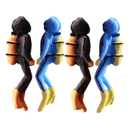 HAMPPLIES 4 Stück Teiliges Taucherfiguren Robustem Material Realistische Mini-Taucher-Modelle in Blau und Braun Kreative Aquarium Sandtisch-deko für Puppenhäuser und Teiche von HAMPPLIES