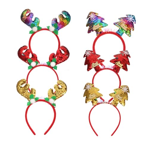 HAMPPLIES 6 Stück Teiliges Weihnachts Haarschmuck mit Pailletten Rentiergeweih und Weihnachtsbaum Haarreifen für Party Kostüm Foto Requisiten Festliche Kopfbedeckung Erwachsene von HAMPPLIES
