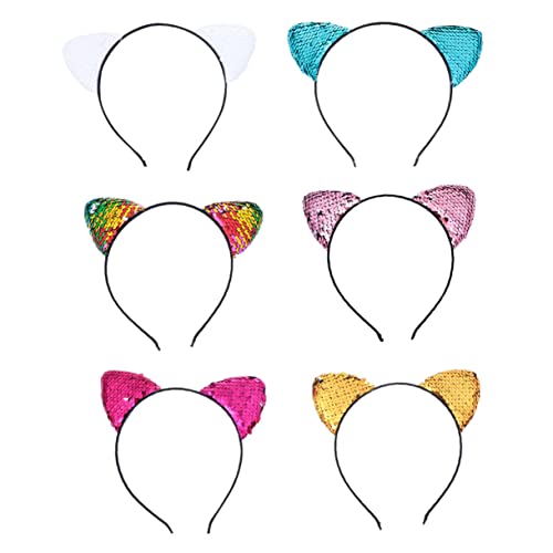 HAMPPLIES 6Stücke Katzenohr Haarband Teiliges mit Glitzer Kreative Stirnbänder Regenbogenfarben für Kostümpartys Festivals und Cosplay Hochwertiger Haarschmuck für Mädchen von HAMPPLIES