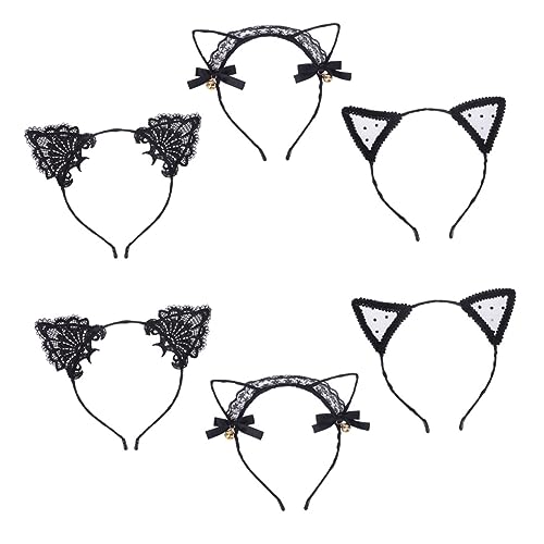 HAMPPLIES 6Stücke Katzenohr Haarreifen Süße Spitze Katzenohren Stirnbänder für Cosplay Party Fasching und Glocken Design Langlebig für Events von HAMPPLIES