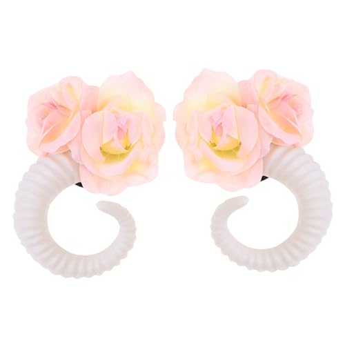 HAMPPLIES Damen Haarreif mit Weißen Widderhörnern und Champagnerfarbenen Rosen Dekoratives Festival Accessoire Leichtes Bequemes Stirnband für Halloween Cosplay und Fotoshootings von HAMPPLIES