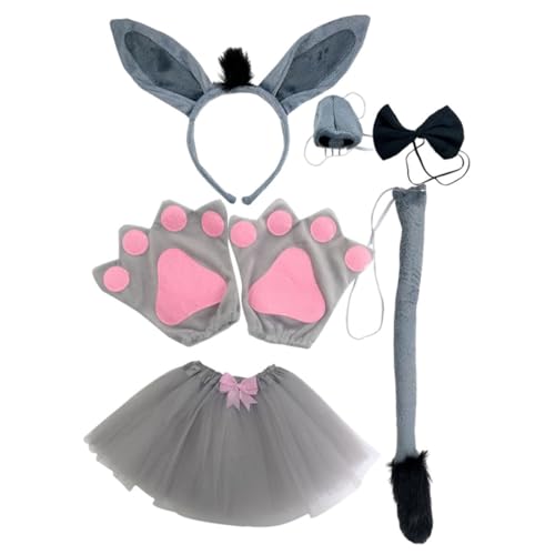 HAMPPLIES Donkey Kostüm Set Tierkostüm Stoff Requisiten Kopfband mit Ohren und für Cosplay Bühne Geburtstag Party Verkleidung Zubehör von HAMPPLIES