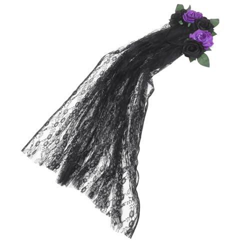 HAMPPLIES Halloween Haarreif mit Rosen und Langem Spitzenveil Day Of The Dead Haarband für Damen Wiederverwendbares Halloween Kostüm Accessoire Feine Verarbeitung Leicht zu Verstauen von HAMPPLIES