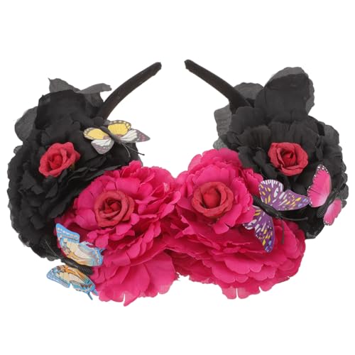HAMPPLIES Halloween Haarreif mit Schmetterlingen und Blumen Rotschwarz Dekoratives Party Accessoire für Damen Langlebiger Haarschmuck für Kostüm und Fotoaufnahmen von HAMPPLIES