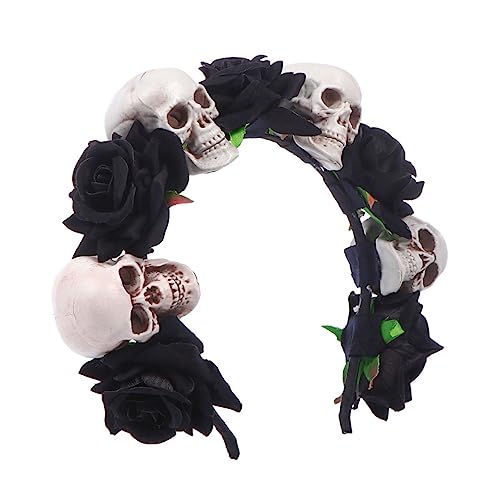 HAMPPLIES Halloween Haarreif mit Schwarzen Rosen und Skelett Motiven Leichter Kopfschmuck für Party und Cosplay Robustes Material Praktischer Haarschmuck für Halloween Fotos und Feiern von HAMPPLIES