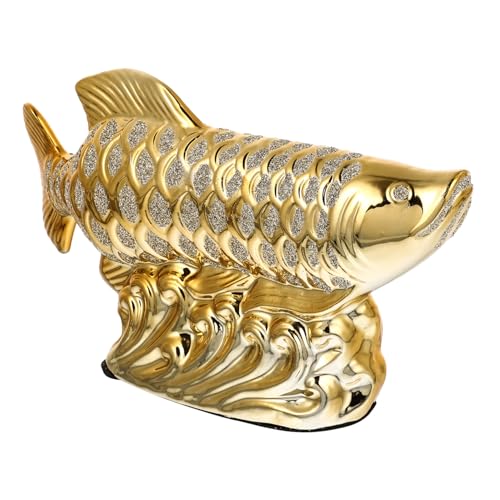 HAMPPLIES Keramik Goldener Drachenfisch Dekoration Kreative Fischfigur für Indoor Desktop Schmuck Symbol Reichtum und Wohlstand von HAMPPLIES