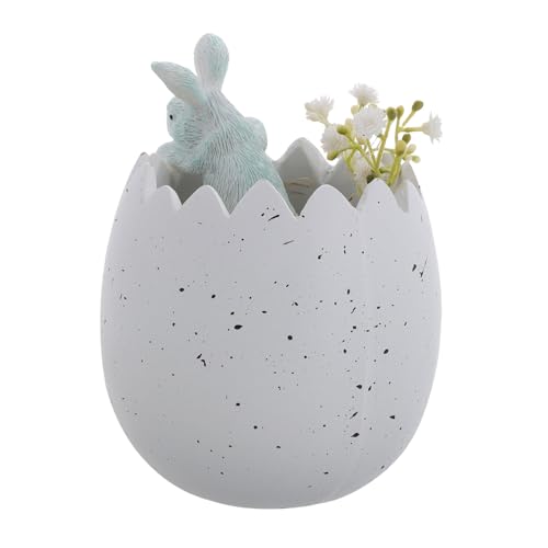 HAMPPLIES Osterhasen Deko Figur Aus Harz Lustiger Blumenübertopf Im Eierschalen-Design Frühlingshafte Tischdekoration Für Ostern Charmanter Hase Für Zuhause Und Büro von HAMPPLIES