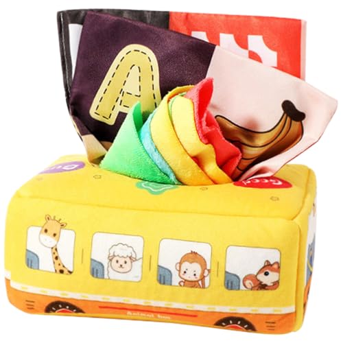 HAMPPLIES Tissue Box aus Robustem Waschbarem Montessori Sensorikspielzeug für Junge Mädchen Jahre Farbenfrohe Tücherbox mit Crinkle Samttüchern zur Feinmotorikförderung von HAMPPLIES