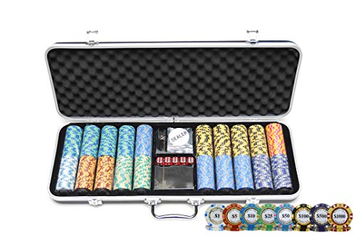 HAN'S DELTA Monte Carlo Poker Club Chip Set 14 Gramm für Texas Hold'em, Blackjack, Casino Gambling mit schwarzem ABS-Gehäuse, Karten, Dealer Button (wählen Sie 300 oder 500 Chips Set) (500 Chips Set) von HAN'S DELTA