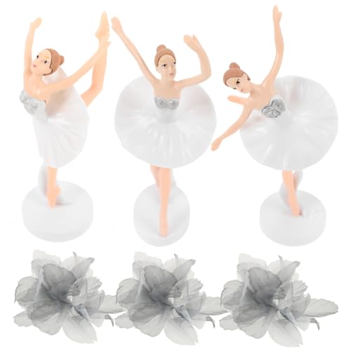 HANABASS 1 Satz Ballerina Kuchendekoration Set Teile Elegante Ballerina Figuren und Graue Blütenblätter für DIY Tortenverzierung für Geburtstagsfeiern und Hochzeiten von HANABASS