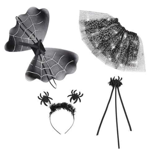 HANABASS 1 Satz Halloween Spinnenkostüm Set für Teiliges Tüllrock Set mit Flügeln Haarreifen und Zauberstab für Party Dress Up und Bühnenaufführungen von HANABASS