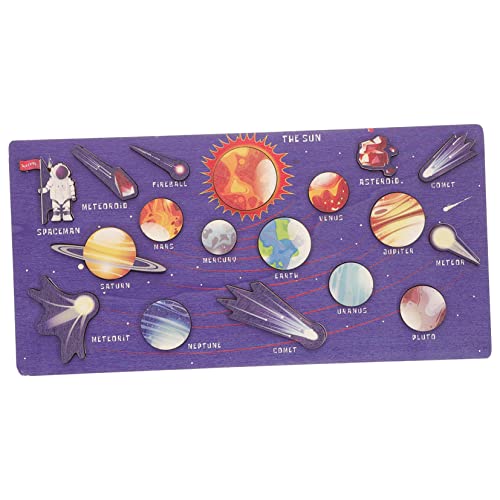 HANABASS 1 Satz Holz Puzzle Interaktives Sonnensystem Lernpuzzle für Planeten der Kognitiven Fähigkeiten und Kreativität Sicheres und Robustes Design für Kleine Hände von HANABASS