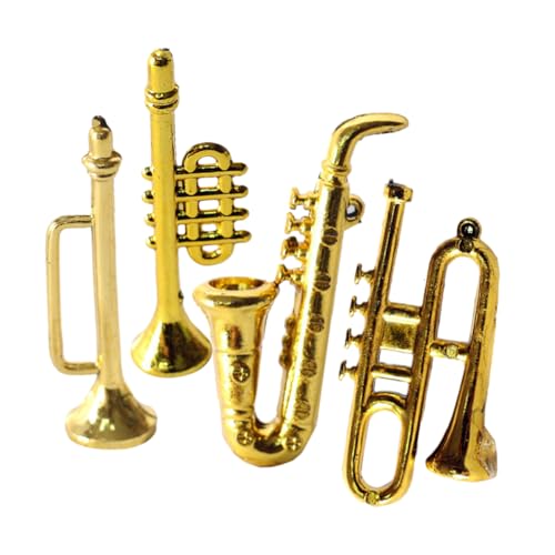 HANABASS 1 Satz Mini-Saxophon Mini-trompete Winzig Puppe Miniaturen Realistisches Miniaturinstrument Landschaftsgestaltung Miniaturspielzeug Plastik Golden 4 Stück von HANABASS