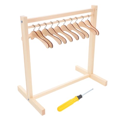 HANABASS 1 Satz Miniatur Puppenbekleidungsregal Tragbarer Holzpuppenbügel mit Kleiderbügeln für Puppenhaus Zubehör für zur Babyparty Aufbewahrung von Puppenkleidung von HANABASS