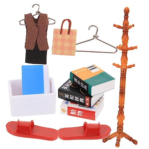 HANABASS 1 Satz Simulation Doll House Kleidung Rack Set für Mädchen Outfit Miniatur kleiderständer Puppenhaus Kleiderständer Mini-Rack Kunststoff + Stoff + Edelstahl + Leder von HANABASS