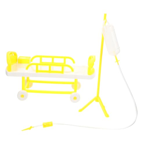 HANABASS 1 Satz Simuliertes medizinisches Bett Miniaturbett Puppenhausbett Puppenkrankenhaus Spielset Infusionsflasche Spielzubehör Mini-Krankenhausbettspielzeug Plastik von HANABASS