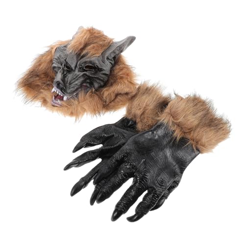 HANABASS 1 Satz Wolfsmaske mit Krallenhandschuhen Halloween Cosplay Requisiten für Unvergessliche Partys und Festivals Bequem und Sicher aus Hochwertigem Vinyl Gefertigt von HANABASS